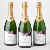 Purple Flowers, Plum Flowers, Boho, Birthday Sparkling Wijnetiket (Flessen)