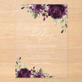 Purple Flowers, Plum Flowers, Boho, Floral Wedding Acryl Uitnodigingen (Voorkant)