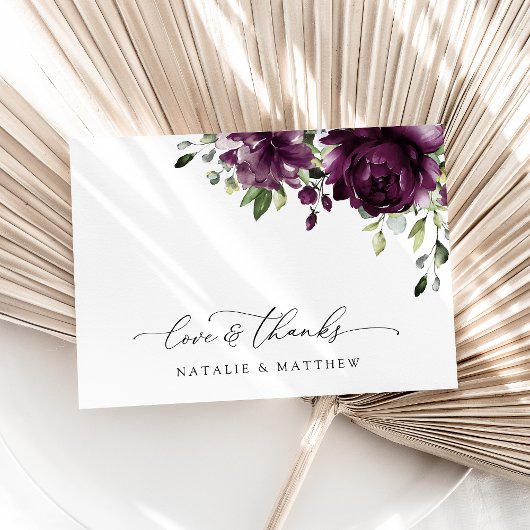 Purple Flowers, Plum Flowers, Boho, Floral Wedding Bedankkaart