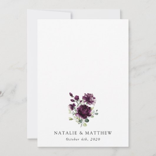 Purple Flowers, Plum Flowers, Boho, Floral Wedding Kaart (Achterkant)