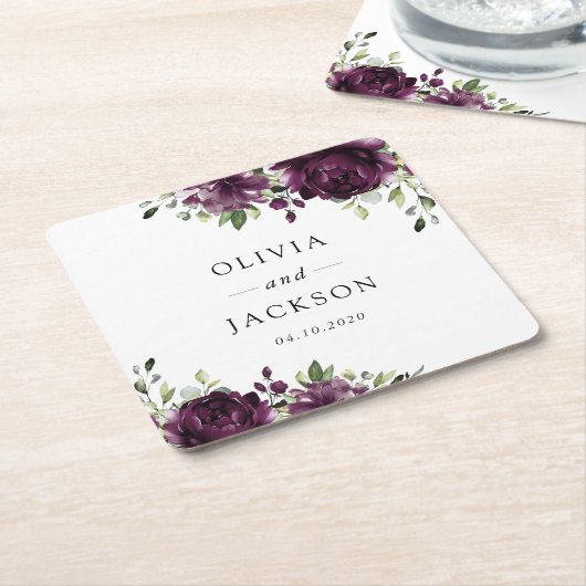 Purple Flowers, Plum Flowers, Boho, Floral Wedding Kartonnen Onderzetters (Schuin)