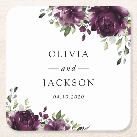 Purple Flowers, Plum Flowers, Boho, Floral Wedding Kartonnen Onderzetters (Voorkant)