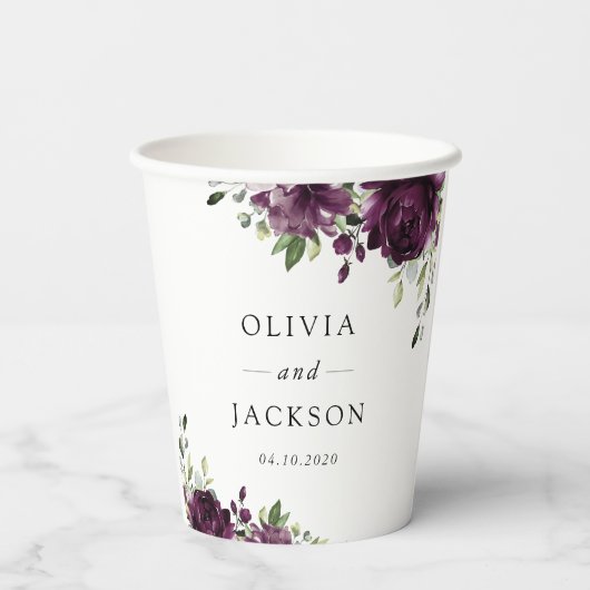 Purple Flowers, Plum Flowers, Boho, Floral Wedding Papieren Bekers (Achterkant)