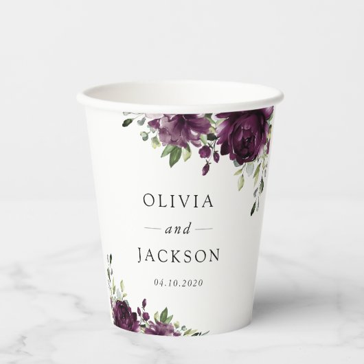 Purple Flowers, Plum Flowers, Boho, Floral Wedding Papieren Bekers (Voorkant)