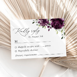 Purple Flowers, Plum Flowers, Boho, Floral Wedding RSVP Kaartje