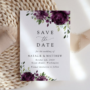 Purple Flowers, Plum Flowers, Boho, Floral Wedding Save The Date