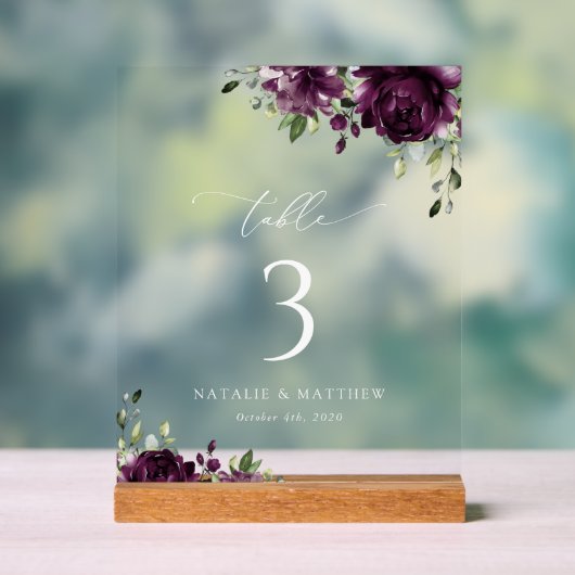 Purple Flowers, Plum Flowers, Boho, Table Numbers Acryl Bord (Neutraal)
