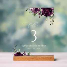 Purple Flowers, Plum Flowers, Boho, Table Numbers Acryl Bord
