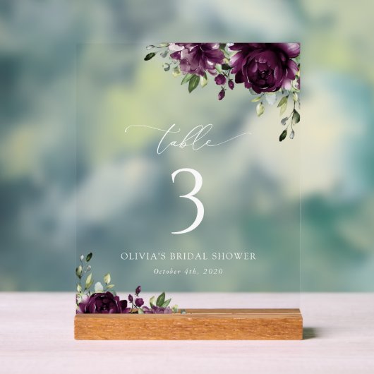 Purple Flowers, Plum Flowers, Boho, Table Numbers Acryl Bord (Neutraal)