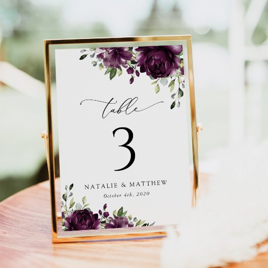 Purple Flowers, Plum Flowers, Boho, Table Numbers Kaart
