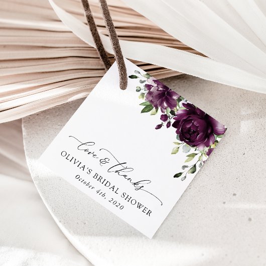 Purple Flowers, Plum Flowers, Boho, Vrijgezellenfe Bedankjes Labels