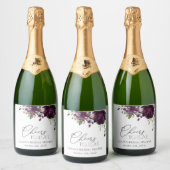 Purple Flowers, Plum Flowers, Boho, Vrijgezellenfe Sparkling Wijnetiket (Flessen)
