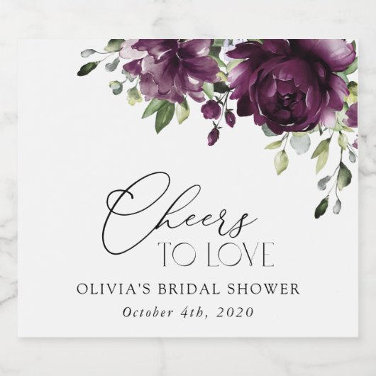 Purple Flowers, Plum Flowers, Boho, Vrijgezellenfe Sparkling Wijnetiket (Enkel label)