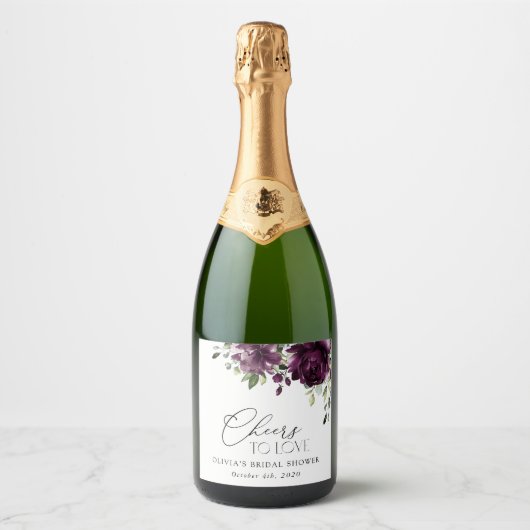 Purple Flowers, Plum Flowers, Boho, Vrijgezellenfe Sparkling Wijnetiket (Voorkant)