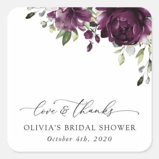 Purple Flowers, Plum Flowers, Boho, Vrijgezellenfe Vierkante Sticker (Voorkant)