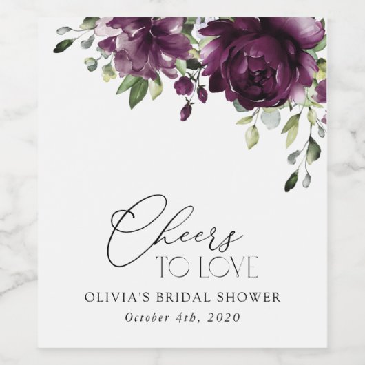 Purple Flowers, Plum Flowers, Boho, Vrijgezellenfe Wijn Etiket (Enkel label)