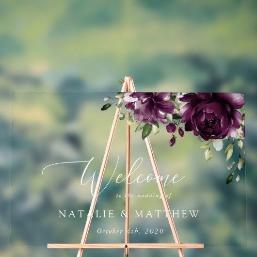 Purple Flowers, Plum Flowers, Weddenschap Welkom Acryl Bord (Neutraal)