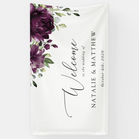 Purple Flowers, Plum Flowers, Weddenschap Welkom Spandoek (Verticaal)