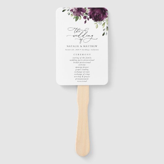 Purple Flowers, Plum Flowers, Wedding Program Handwaaier (Voorkant)