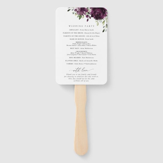 Purple Flowers, Plum Flowers, Wedding Program Handwaaier (Achterkant)