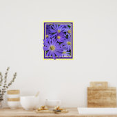Purple Flowers print Blue Daisies Art Poster (Keuken)