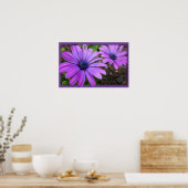 Purple Flowers print Blue Daisies Art Poster (Keuken)