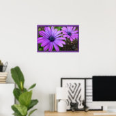 Purple Flowers print Blue Daisies Art Poster (Thuiskantoor)