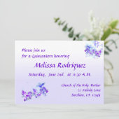 Purple Flowers Quinceanera Uitnodiging (Staand voorkant)