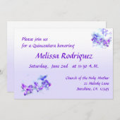 Purple Flowers Quinceanera Uitnodiging (Voorkant / Achterkant)