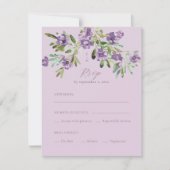 Purple Flowers Romantic Calligraphy Meal Choice RSVP Kaartje (Voorkant)