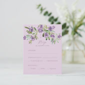 Purple Flowers Romantic Calligraphy Meal Choice RSVP Kaartje (Staand voorkant)