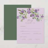 Purple Flowers Romantic Calligraphy Meal Choice RSVP Kaartje (Voorkant / Achterkant)