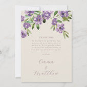 Purple Flowers Romantic Script Arch Photo Bedankkaart (Achterkant)
