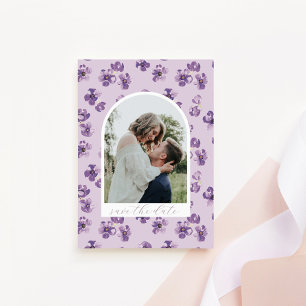 Purple Flowers Romantic Script Arch Photo Save The Date