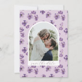 Purple Flowers Romantic Script Arch Photo Save The Date (Voorkant)