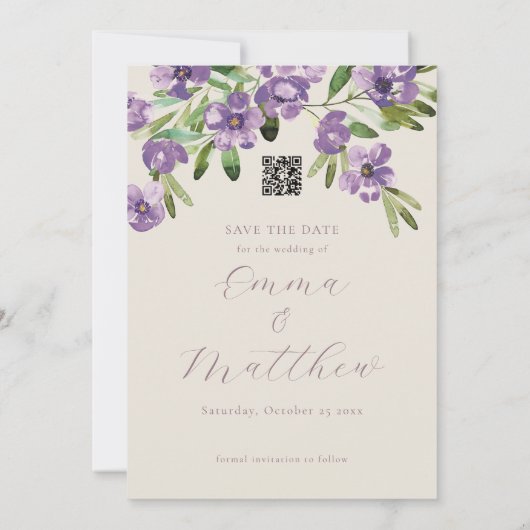 Purple Flowers Romantic Script Arch Photo Save The Date (Achterkant)
