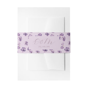 Purple Flowers Romantic Script Calligraphy Uitnodigingen Wikkel