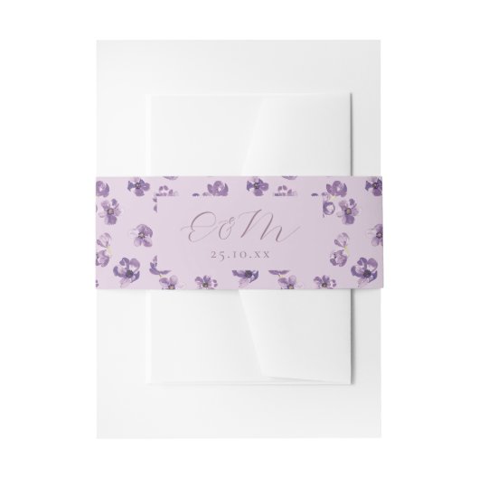 Purple Flowers Romantic Script Calligraphy Uitnodigingen Wikkel (Voorkant Voorbeeld)
