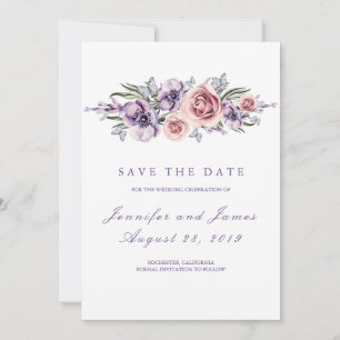 Purple Flowers Romantisch Save the Date