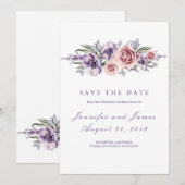 Purple Flowers Romantisch Save the Date (Voorkant / Achterkant)