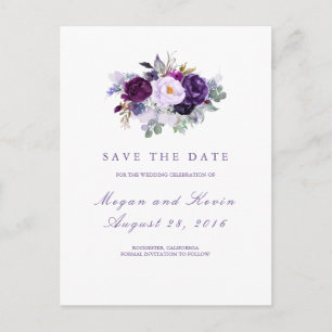 Purple Flowers Romantisch Save the Date Aankondigingskaart