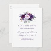 Purple Flowers Romantisch Save the Date Aankondigingskaart (Voorkant / Achterkant)