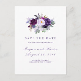 Purple Flowers Romantisch Save the Date Aankondigingskaart