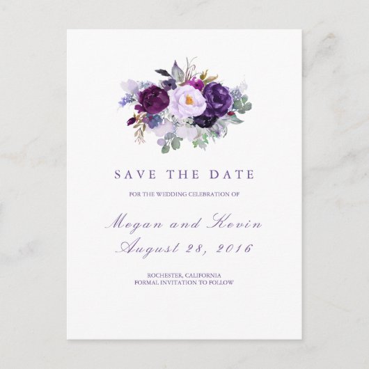 Purple Flowers Romantisch Save the Date Aankondigingskaart (Voorkant)