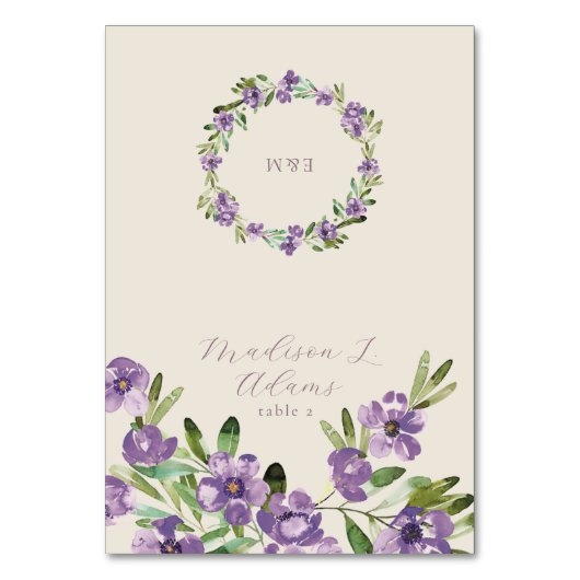Purple Flowers Romantisch Script Opvouwbare naam K Kaart (Voorkant)