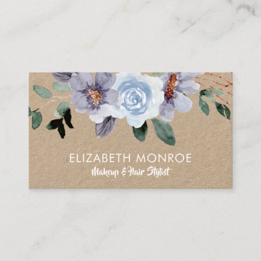 Purple Flowers Salon Hair Stylist Makeup Visitekaartje (Voorkant)