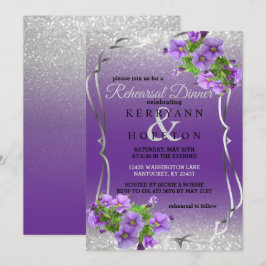 Purple Flowers & Silver Glitter - repetitiediner Kaart