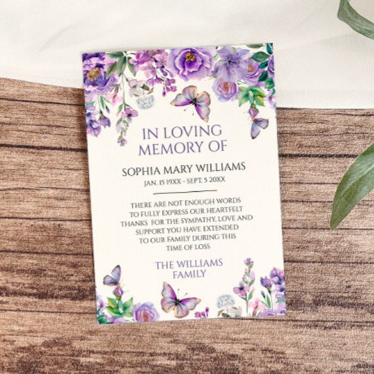 Purple Flowers Sympathy Memory Dank je wel kaart