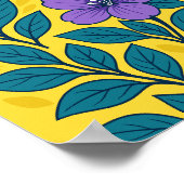 Purple Flowers & Teal Leaves on Yellow Background Poster (Hoek)
