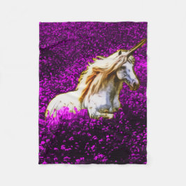 Purple Flowers Unicorn Fleece Blanket
